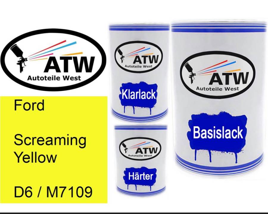 Ford, Screaming Yellow, D6 / M7109: 500ml Lackdose + 500ml Klarlack + 250ml Härter - Set, von ATW Autoteile West.